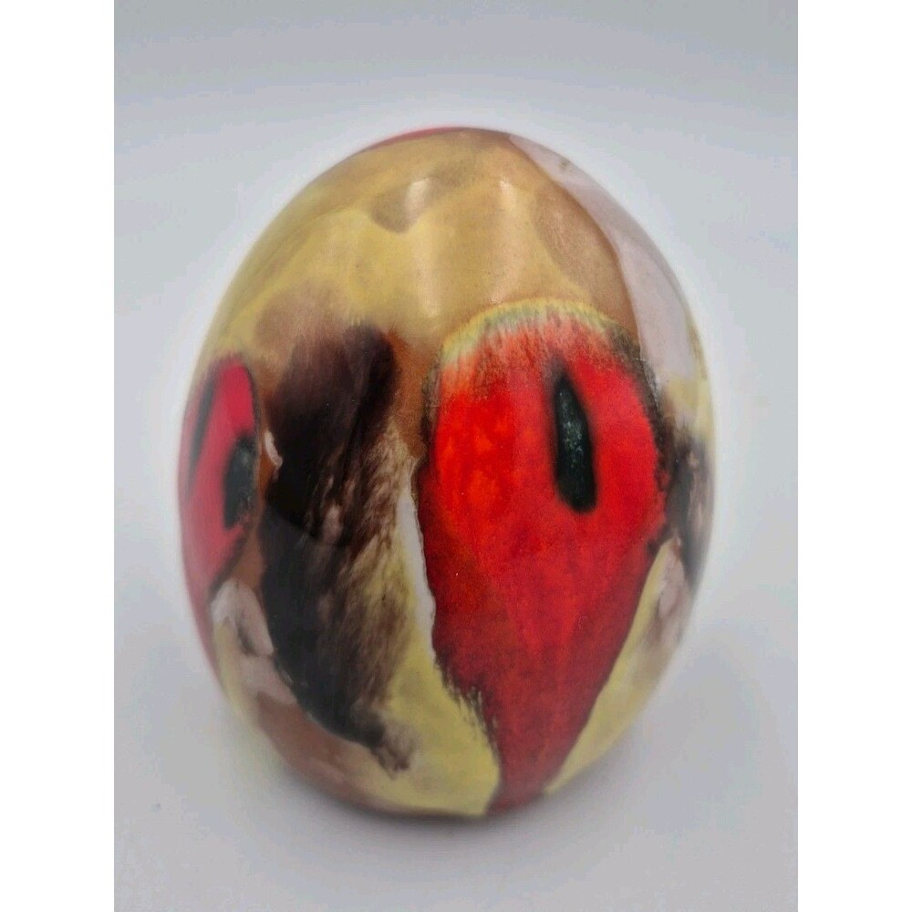 Vintage Red, Black And Yellow Pottery Glazed Egg